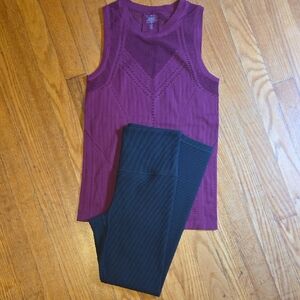Athleta Purple Top and Black Leggings Set